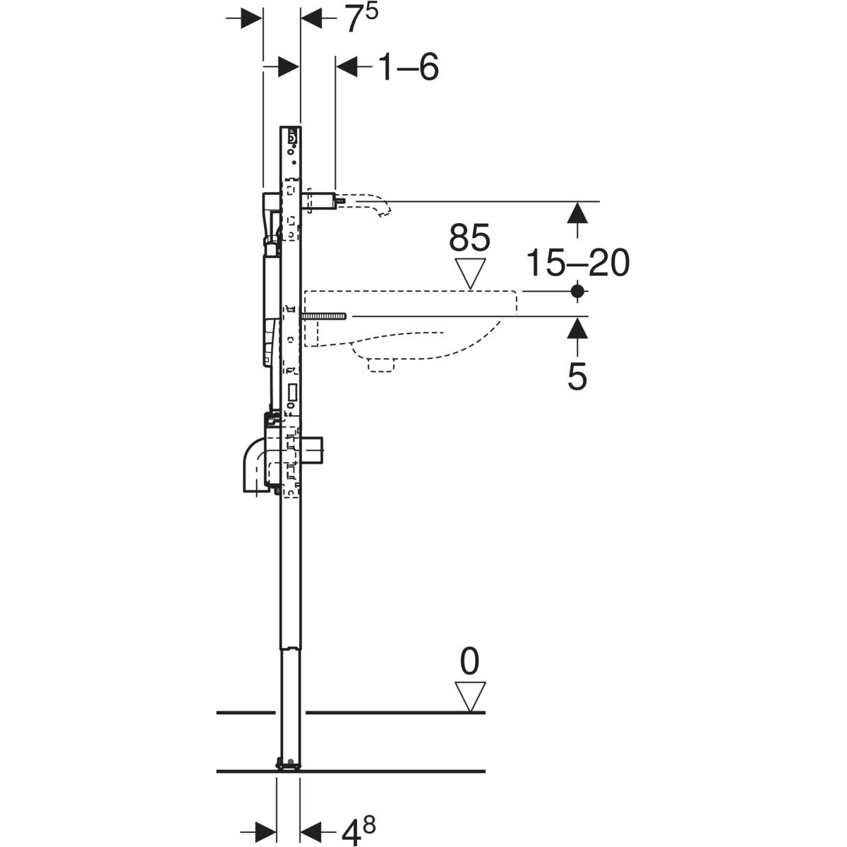 111.069.00.2teh1 Geberit Duofix element za umivaonik 112–130 cm, za Geberit ONE zidne slavine za umivaonik (111.069.00.2).